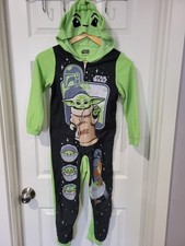 Star Wars Hooded Fleece Pajamas Grogu Baby Yoda One Piece Sz 8 Zip Footless