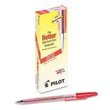 Pilot Better Ballpoint Pen, Stick, Fine 0.7 mm, Red Ink, Dozen
