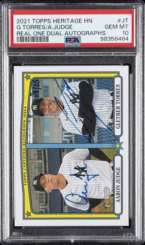 2021 TOPPS HERITAGE REAL ONE DUAL AUTOS AARON JUDGE/GLEYBER TORRES 8/25 PSA 10