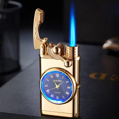 Feuerzeug Goldene Uhr Luxus - Blaue Flamme Wiederaufladbar | Geschenk Herren Elegant