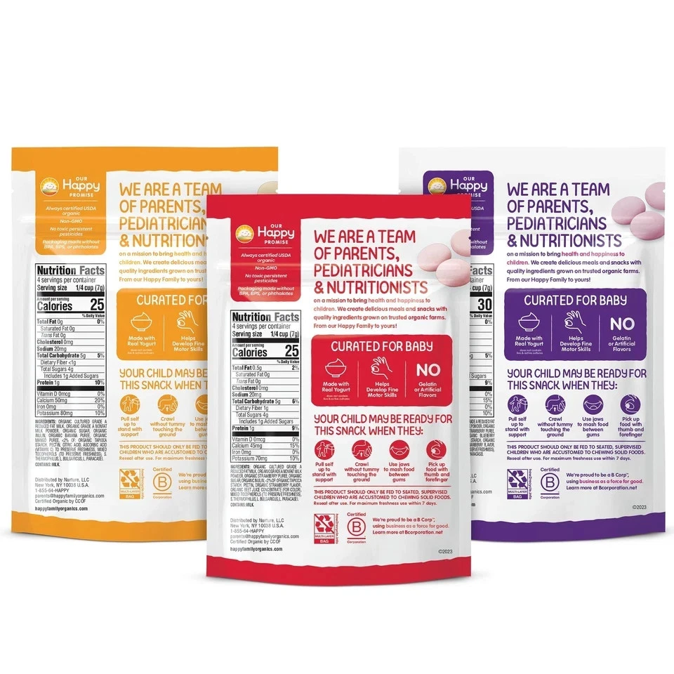 Happy Baby Organics Yogis Snacks Liofilizados 3 Sabores Variedad 1 OZ Paquete de 3 Foto 2 de 4