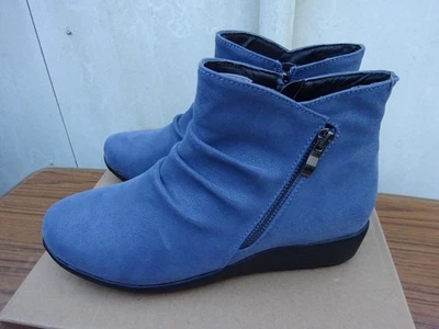 Chaussures bottines boots zippé bleu denim intérieur cuir DAMART 39 Neuf + boîte - Photo 1/4