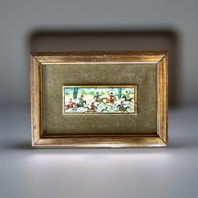 Persian Miniature PAINTING Chovgan POLO Equestrian c 1900 Enamel on Camel Bone