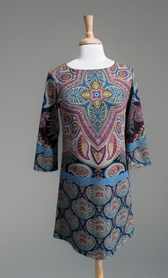 Isle by Melis Kozan Sz S Mosaic Tile Floral Paisley Print Mini Dress Artsy Boho