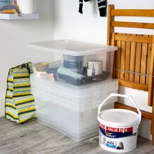 Image of Wham 45L Crystal Clear Plastic Box and Lid- 5 Pack