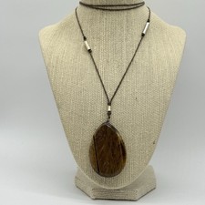 Large Flashy Tiger Eye Pendant Necklace Teardrop  Black Cord Cord