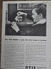 1934 Otis Elevator company boy piggy bank Vintage Original ad
