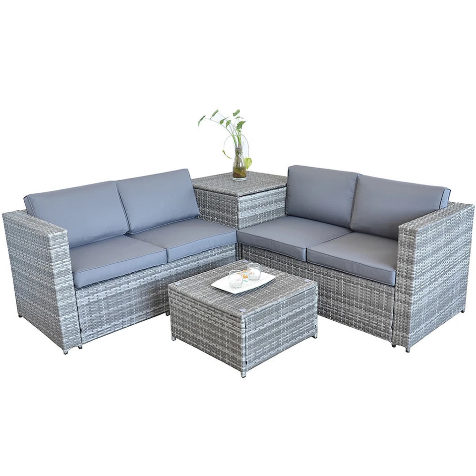 Sitzgarnitur Gartenmöbel Set Sofa XXL PolyRattan Sitzgruppe + Auflagenbox Garten - Bild 2 von 4