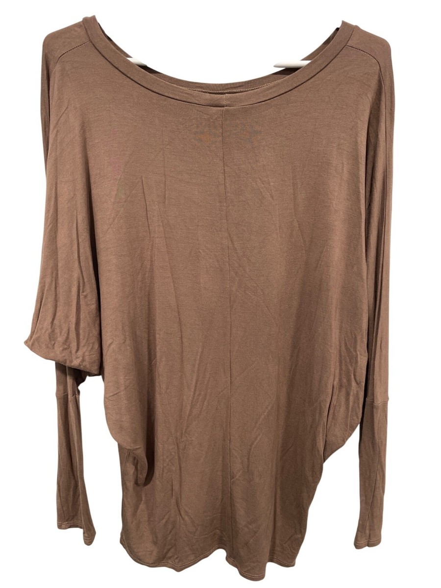 MOA Essential Dolman Sleeve Boat Neck Top Size Large Mocha Rayon