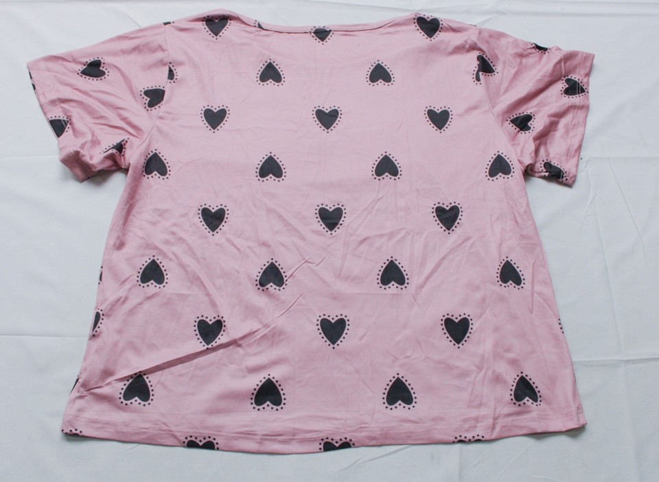 Shein Women's Heart Print PJ Set With Sleep Mask EJ2 Dust Pink Size XL