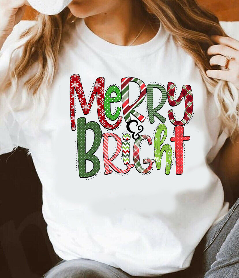NEW! Merry and Bright Christmas Candy Colors Design T-Shirts Sweatshirts  S-3XL