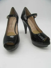GASTONE LUCIOLI black patent leather peep-toe platform heels sz 35.5