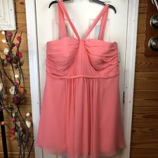 Davids Bridal Bridesmaid Crinkle Chiffon Dress Coral Reef Sz 24 Wedding Guest