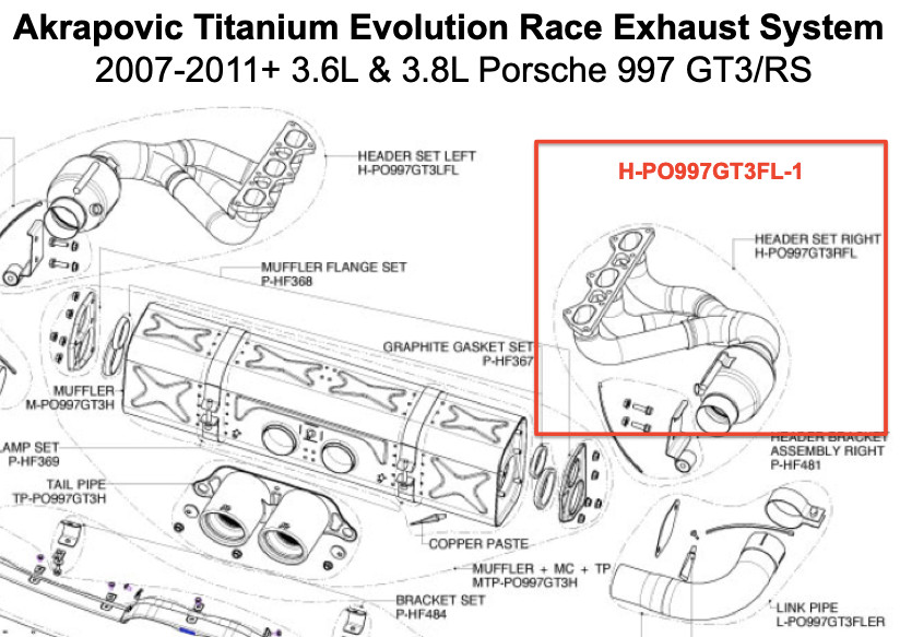 Porsche 911 GT3 2007 Exhaust manifold P/N MPO997GGT3FL1
