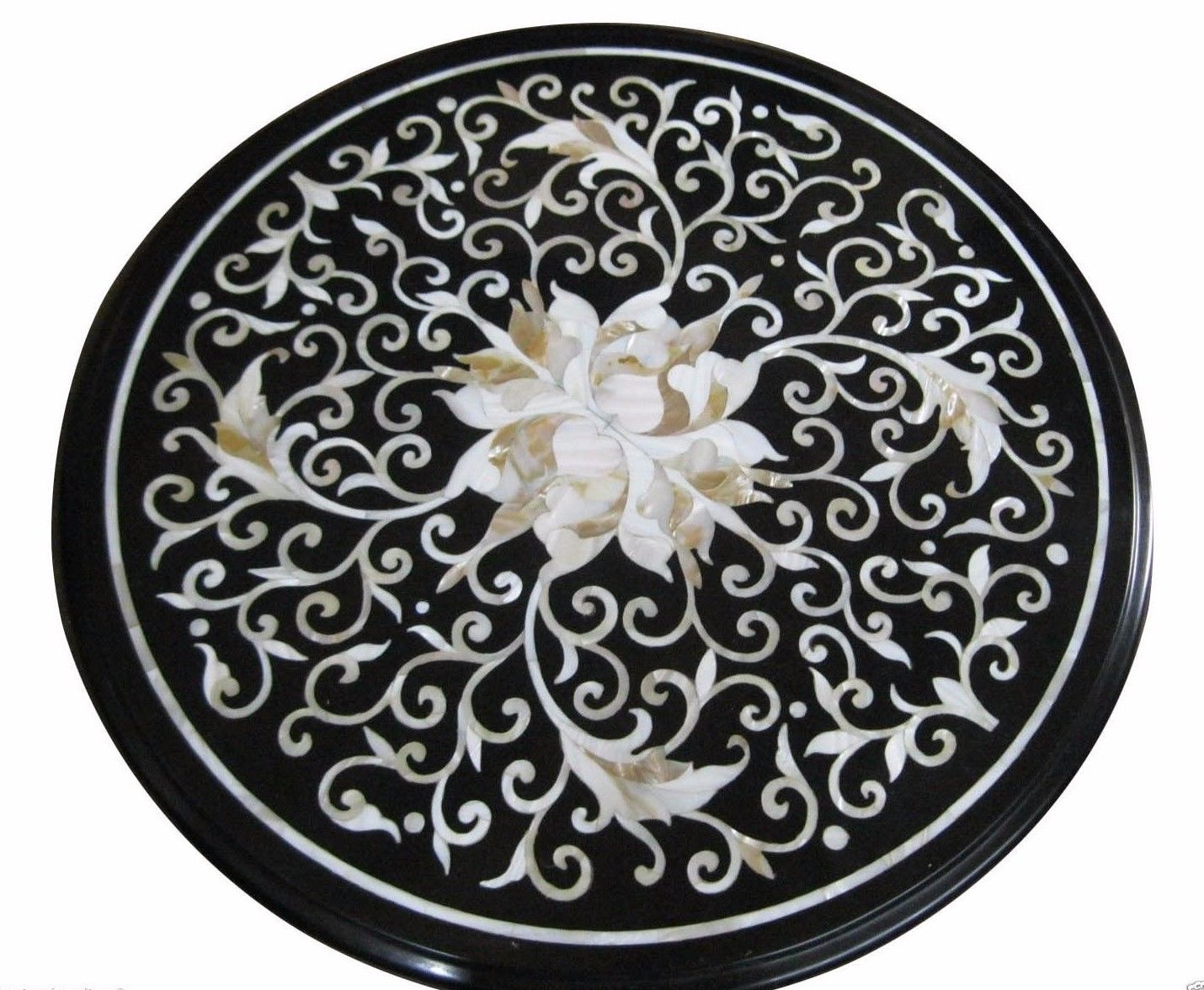 12-Inch Handcrafted Pietra Dura Marble Inlay Side Table Top  