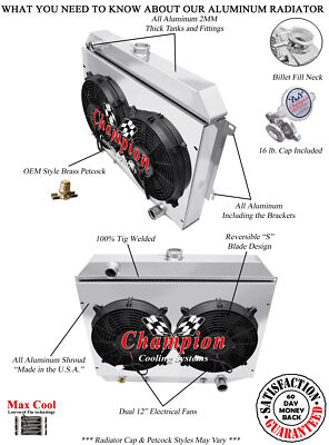 Atom 2 Row Radiator 26'',12'' Fans,Shroud for 1968-1973 Satellite Small Block