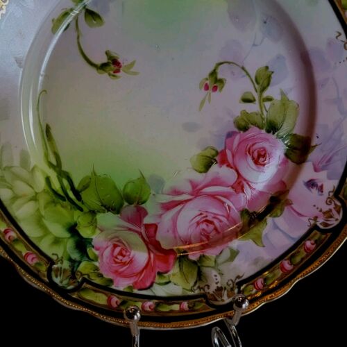 Cabbage Roses Mikado Extra Plate Japan Hand Painted Pink Green Fabcy Gold Gilt - Picture 4 of 9