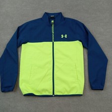 Under Armour Sweatshirt Youth Boys Large Green Blue Full Zip Lightweight