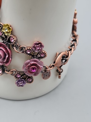 Carved Cameo & Floral Chain Cuff Bracelet Glass Stone & Rhinestone Accent 7"-8" - Picture 10 of 21