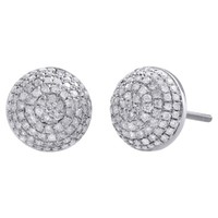 10K WeißGold Echtem Diamant Halb Kreis Ohrringe 3D Kuppel 10Mm Pave Nieten 0.70