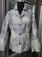 Chico's Size 1 Designer Ladies Jacket Animal Print Gray Cream Button Front
