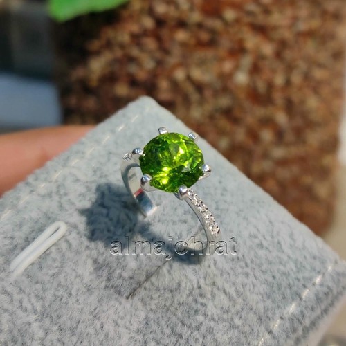 Anillo de peridoto natural de 3,3 quilates para mujer certificado por laboratorio - anillo de plata 925 - Imagen 7 de 7
