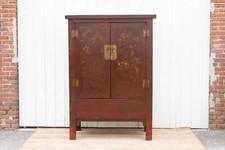 Chinoserie Red & Gilt Asian Armoire