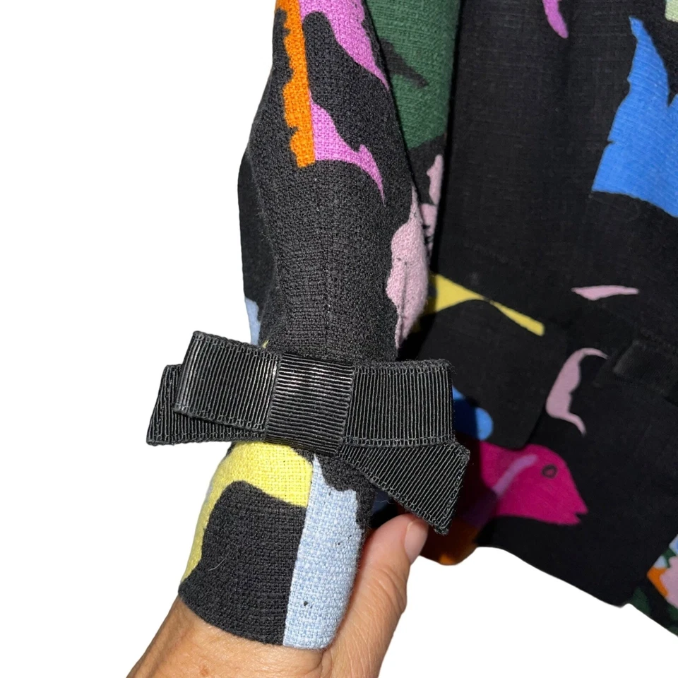 Moschino Cheap And Chic Blazer Womens Size 6 Black Fish Print Bow Accent Cotton - Image 3 of 4