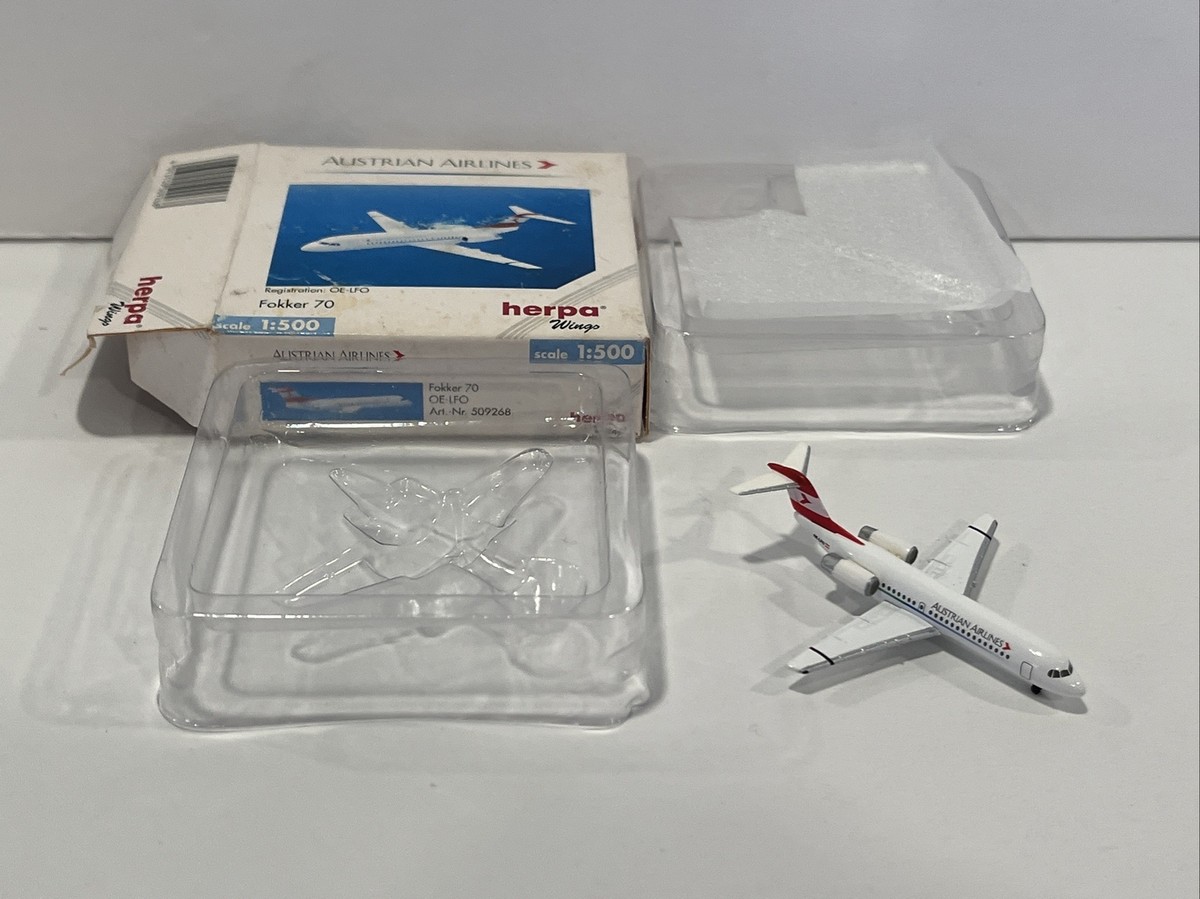 Herpa Wings 1/500 Austrian Airlines F70 – Avion De Ligne Fokker Miniature En Métal, édition Collection