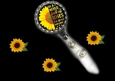 sunflowers quote work Retractable Reel ID Badge Holder nurse cna Rn LPN PT RT