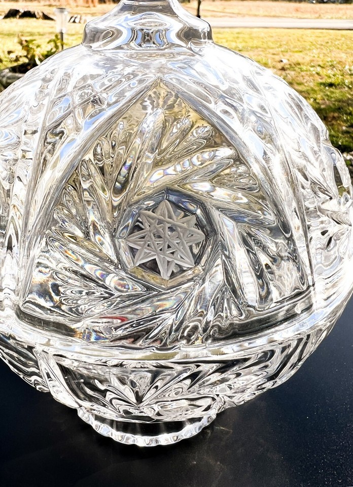 Vintage German Crystal Pinwheel Star Large Lidded Candy Dish | eBay