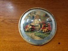 Vtg Bubble Convex Glass Round Country Cottage Village Art Dried Flowers
