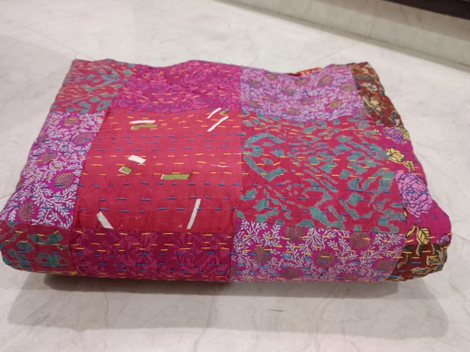 Colcha Kantha con estampado multicolor indio retazos tamaño king manta arte Foto 3 de 4