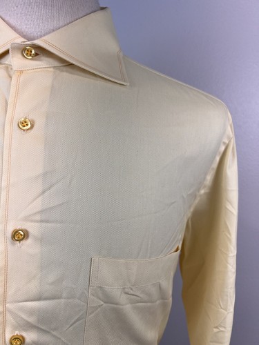 Pal Zileri Men’s Yellow Nailhead Cotton Dress Shirt Sz 16.5 US 42 EU Italy Made - Picture 3 of 8