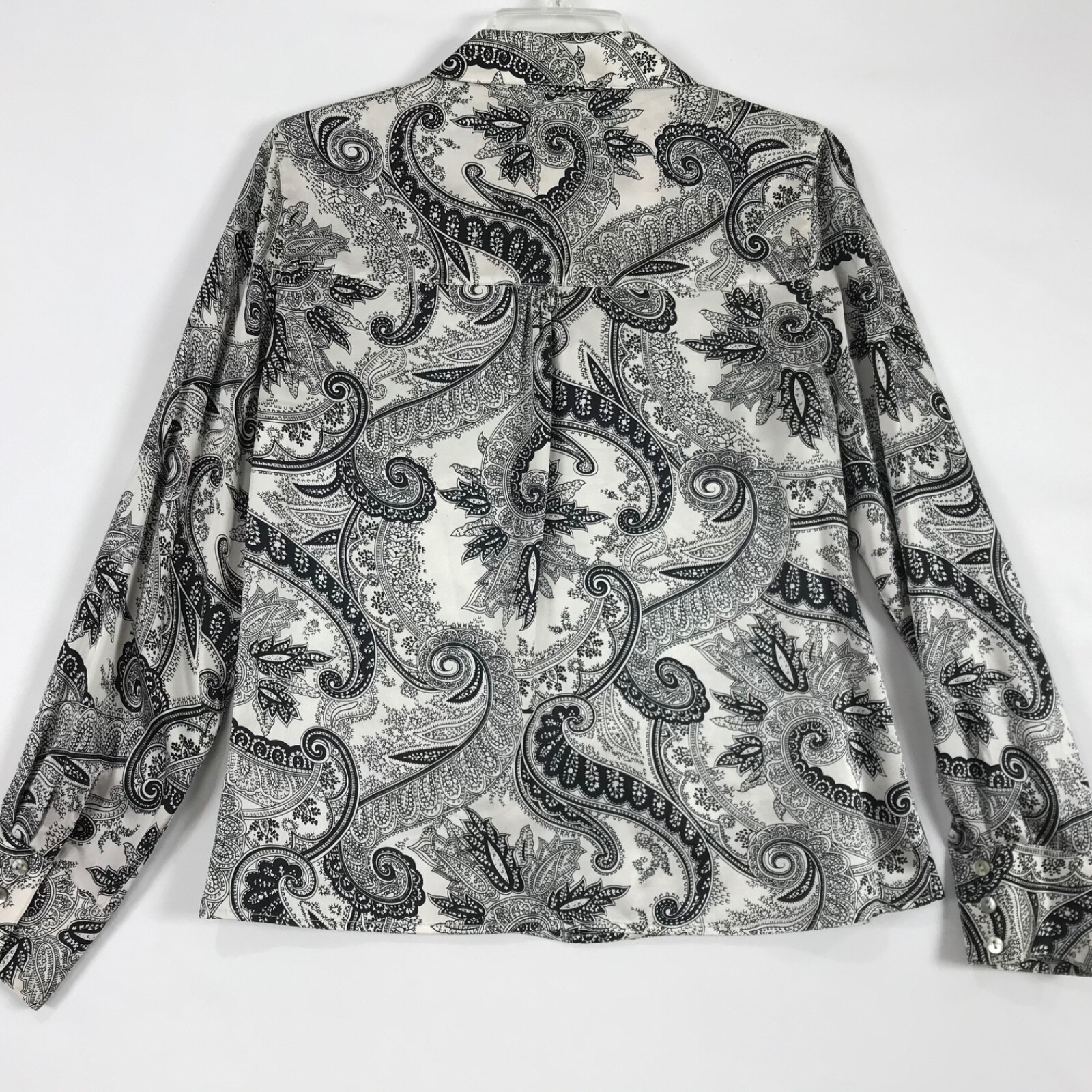 Austin Reed Womens Sz 6 Vtg Button Blouse 100% Silk Shirt Black White Paisley