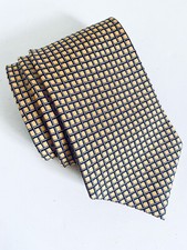 VTG Lauren Ralph Lauren Silk Tie Yellow Black Checkered Print Signed 58"X3.5"W