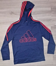 Adidas Sweatshirt Young Hoodie Pockets Blue Size 18/20 L1003
