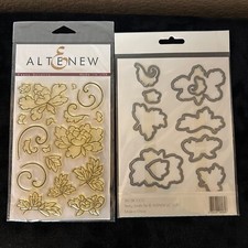 Altenew PEONY SCROLLS Flourish Flower Floral Clear Stamps  Coordinating Dies