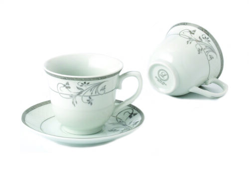 Elegante Juego de Tazas de Té y Platillo de Porcelana Duraderos - Juego de 4 Diseño Floral Plateado - Imagen 3 de 5