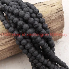 Natural 6/8/10/12mm Black Lava Rock Gemstone Round Loose Beads 15'' Strand