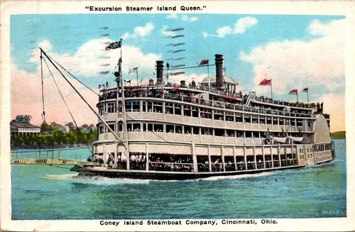 Postcard Excursion Steamer Island Queen Coney Island Steamboat Company...