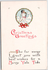 Vintage Postcard Christmas c1910 Merry Yule Tide Girl Candlestick Telephone
