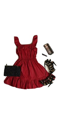 Dark Red Ruffles Dress Size M|Ruffles Mini Dress M | eBay