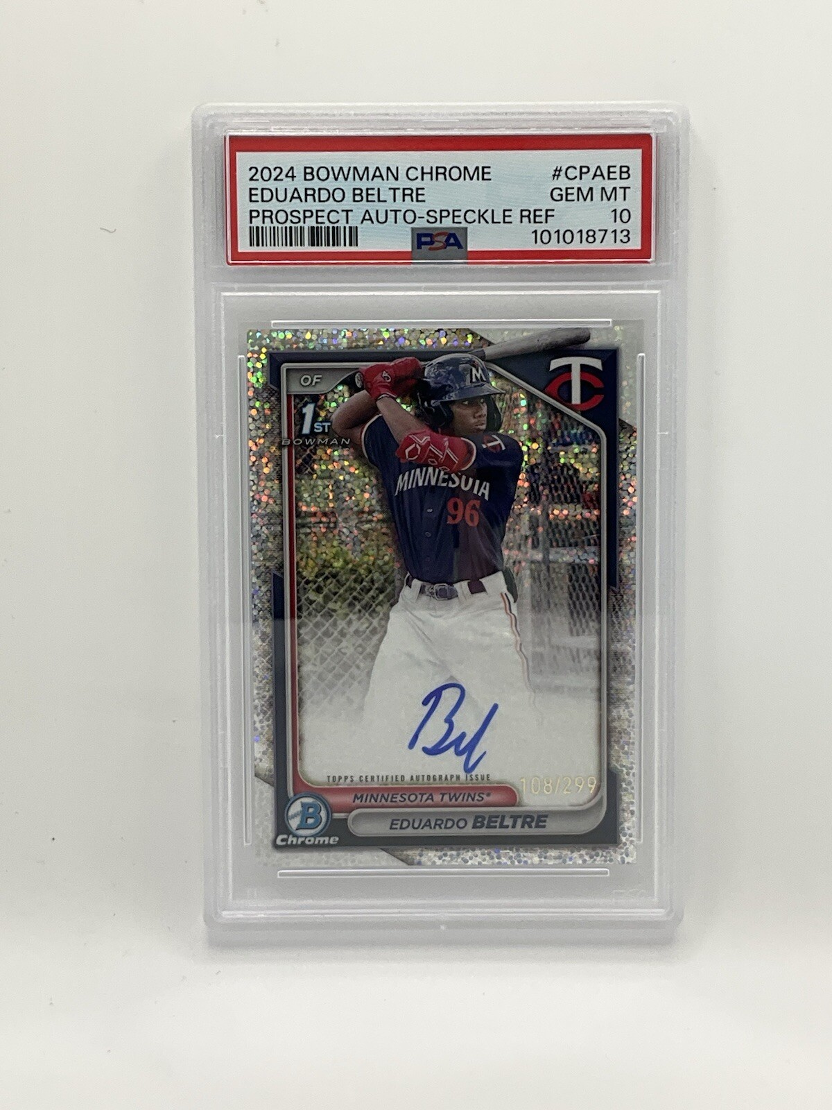 Eduardo Beltre 2024 Bowman Chrome 1st SPECKLE REFRACTOR RC Auto /299 PSA 10 GEM