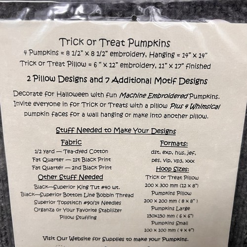 Trick Or Treat Pumpkin Bird Brain Designs Machine Embroidery Pattern CD New - Picture 5 of 6