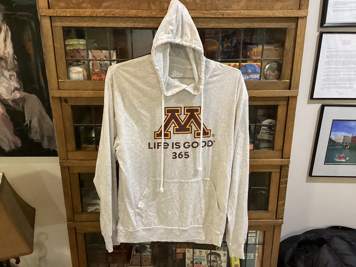 Minnesota Golden Gophers Gray BLUE 84 L/S LIFE IS GOOD 365 Hooded T-shirt  SZ L