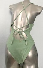 Victoria's Secret Nwt Sage Green Terry Lace Up One Piece Swimsuit