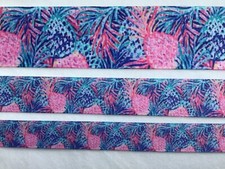 Palm beach pink preppy inspired pineapples blue Grosgrain ribbon 5/8" 7/8" 1.5"