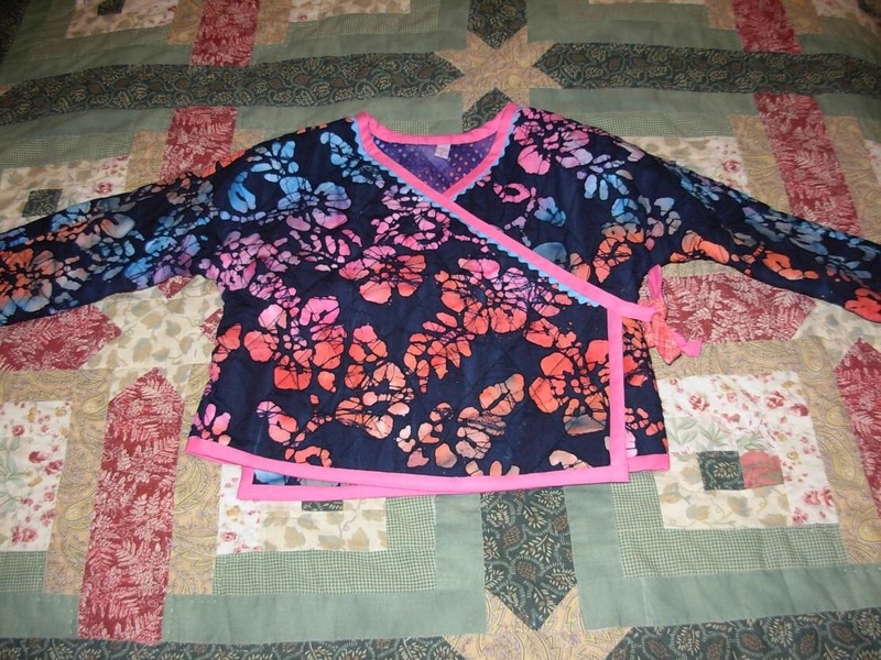 Girl's Batik Wrap Around Top Jacket Tie Closure Purple Fuschia NEW Reversible