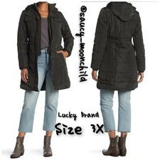 New Lucky Brand Women's Plus Size 3x Black Puffer Long Coat Jacket Winter Warm